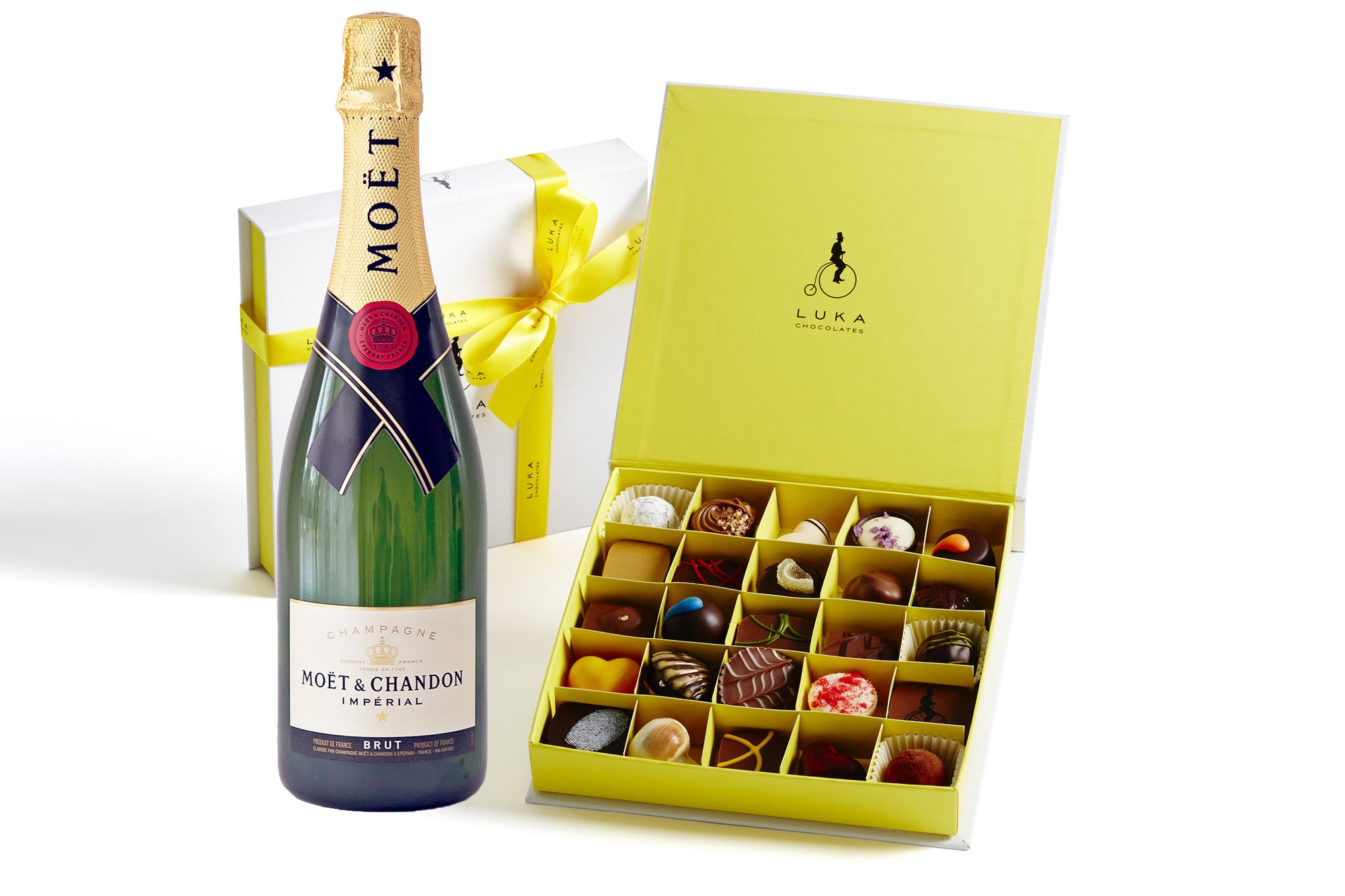 Chocolate and Champagne Gift Pack - 25 Pieces Chocolate - 750ml Moet