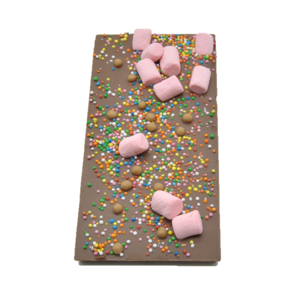 Chocolate Bar covered in Marshmallows, Speckles and Chocolate Pearls