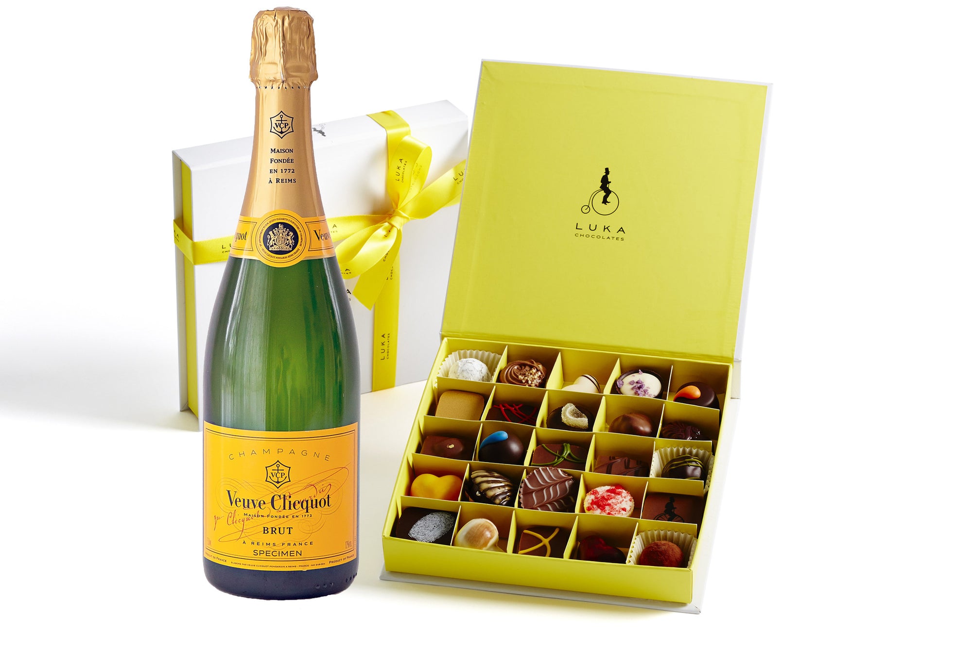 Premium Veuve Cliquot Champagne with a 25 piece chocolate Box